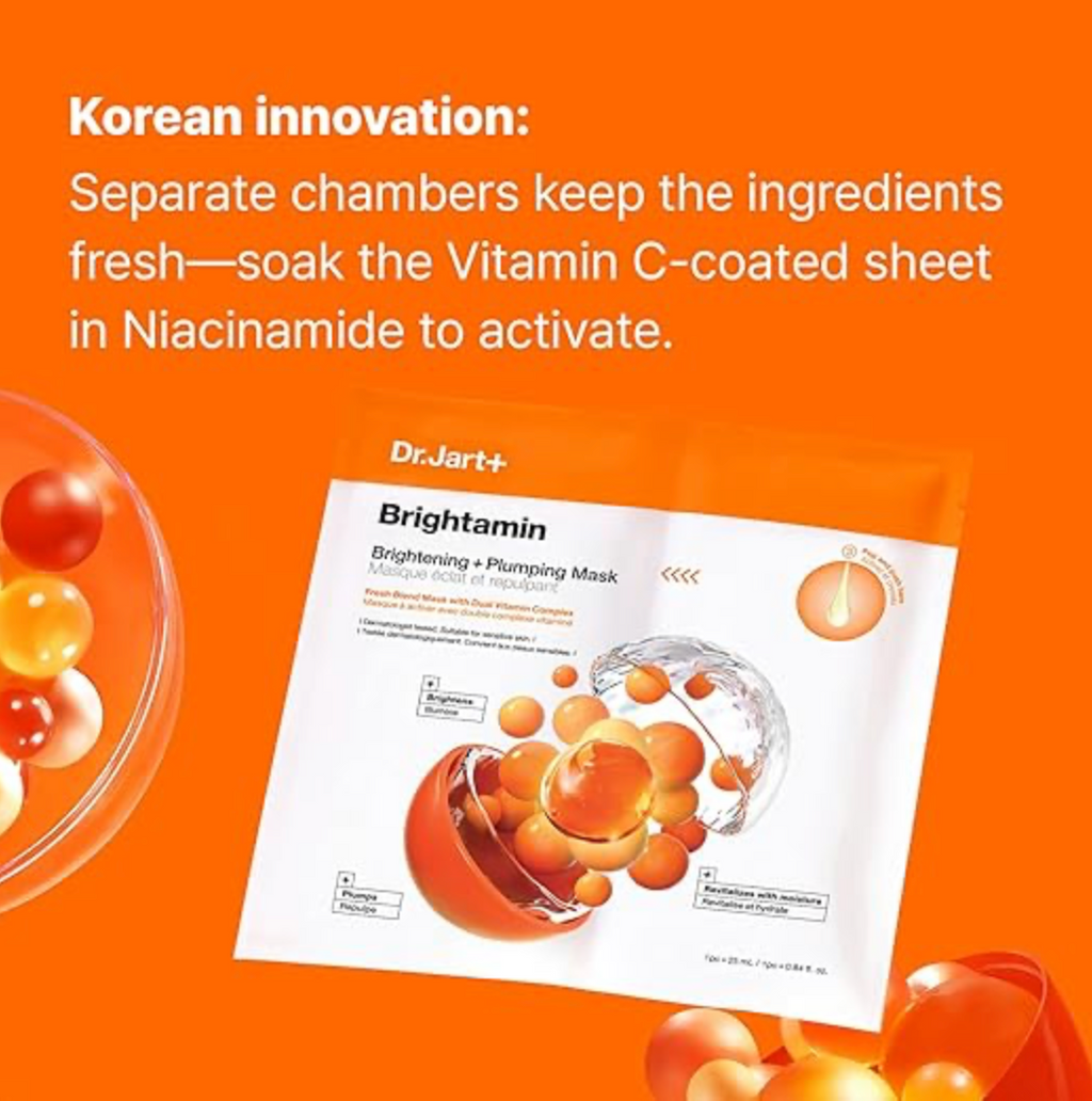 Dr.jart+ Brightamin Brightening + Plumping Face Mask With Vitamin C 25ml X 5ea